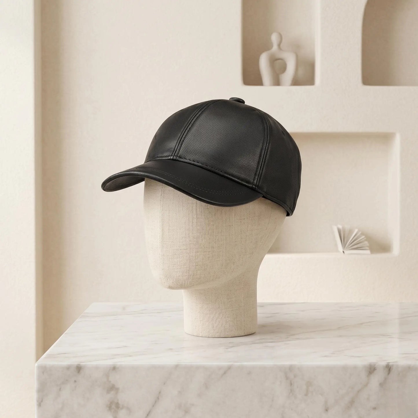 Genuine Black Leather Baseball Cap – Minimalist Unisex Dad Hat