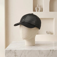 Genuine Black Leather Baseball Cap – Minimalist Unisex Dad Hat