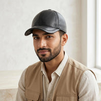 Genuine Black Leather Baseball Cap – Minimalist Unisex Dad Hat