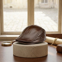 Classic Brown Leather Flat Cap – Handmade Genuine Leather Ivy Newsboy Hat