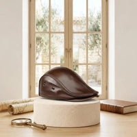 Classic Brown Leather Flat Cap – Handmade Genuine Leather Ivy Newsboy Hat