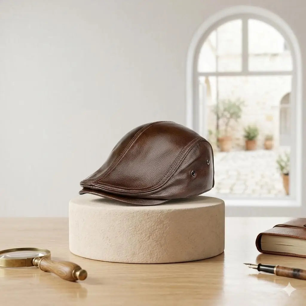 Classic Brown Leather Flat Cap – Handmade Genuine Leather Ivy Newsboy Hat