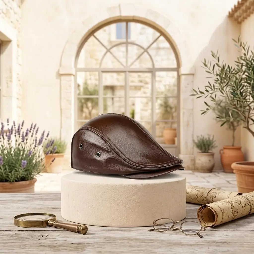 Classic Brown Leather Flat Cap – Handmade Genuine Leather Ivy Newsboy Hat