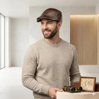 Classic Brown Leather Flat Cap – Handmade Genuine Leather Ivy Newsboy Hat