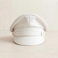 Handmade White Leather Captain Hat – Military Style Statement Cap
