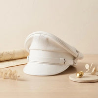 Handmade White Leather Captain Hat – Military Style Statement Cap