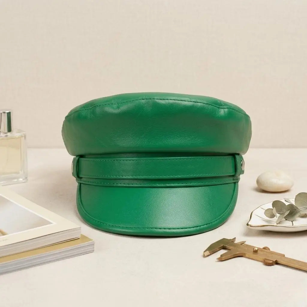 Vibrant Green Leather Newsboy Cap –  Streetwear Baker Boy Hat