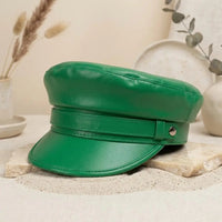 Vibrant Green Leather Newsboy Cap –  Streetwear Baker Boy Hat