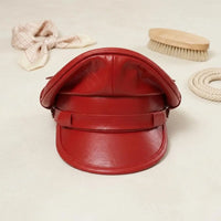 Red Leather Military Officer Cap – Peaked Uniform Hat for Alternative Fashion