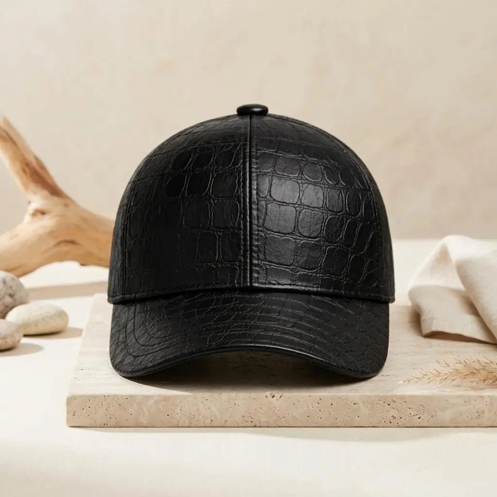 Crocodile Embossed Genuine Leather Baseball Cap – Luxury Men’s Streetwear