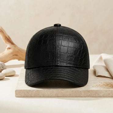 Crocodile Embossed Genuine Leather Baseball Cap – Luxury Men’s Streetwear