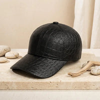 Crocodile Embossed Genuine Leather Baseball Cap – Luxury Men’s Streetwear