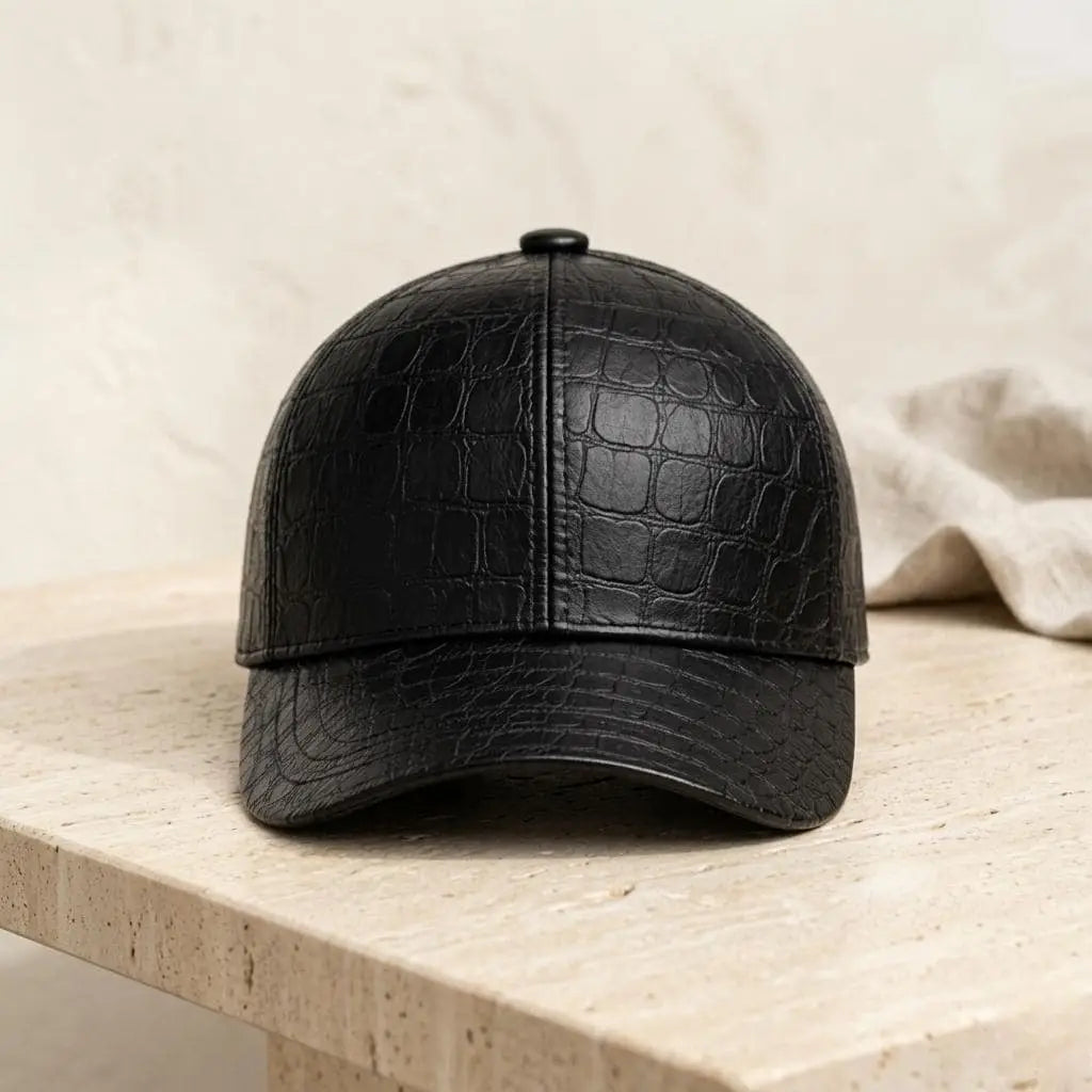 Crocodile Embossed Genuine Leather Baseball Cap – Luxury Men’s Streetwear
