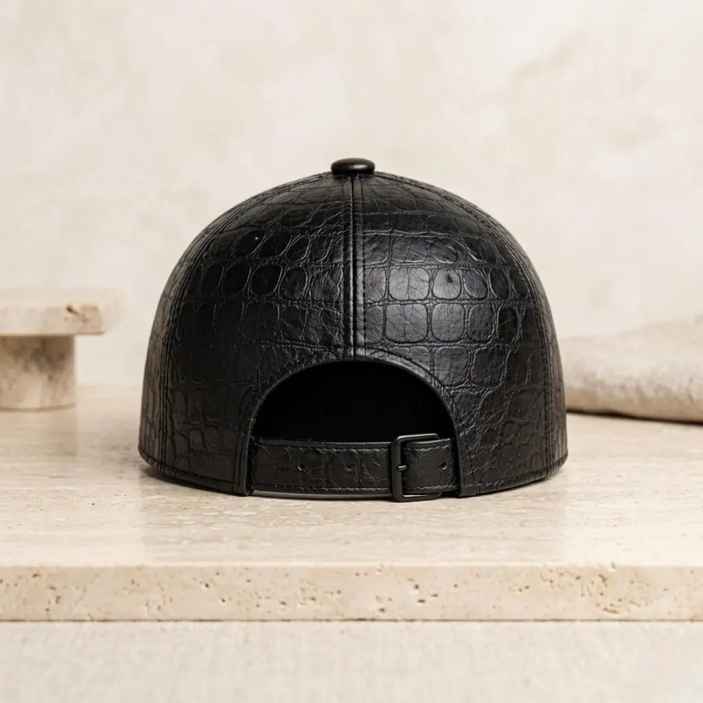 Crocodile Embossed Genuine Leather Baseball Cap – Luxury Men’s Streetwear