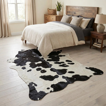 Genuine Natural Black & White Cowhide Rug – Unique Handmade Cow Skin Floor Rug Wall Hanging