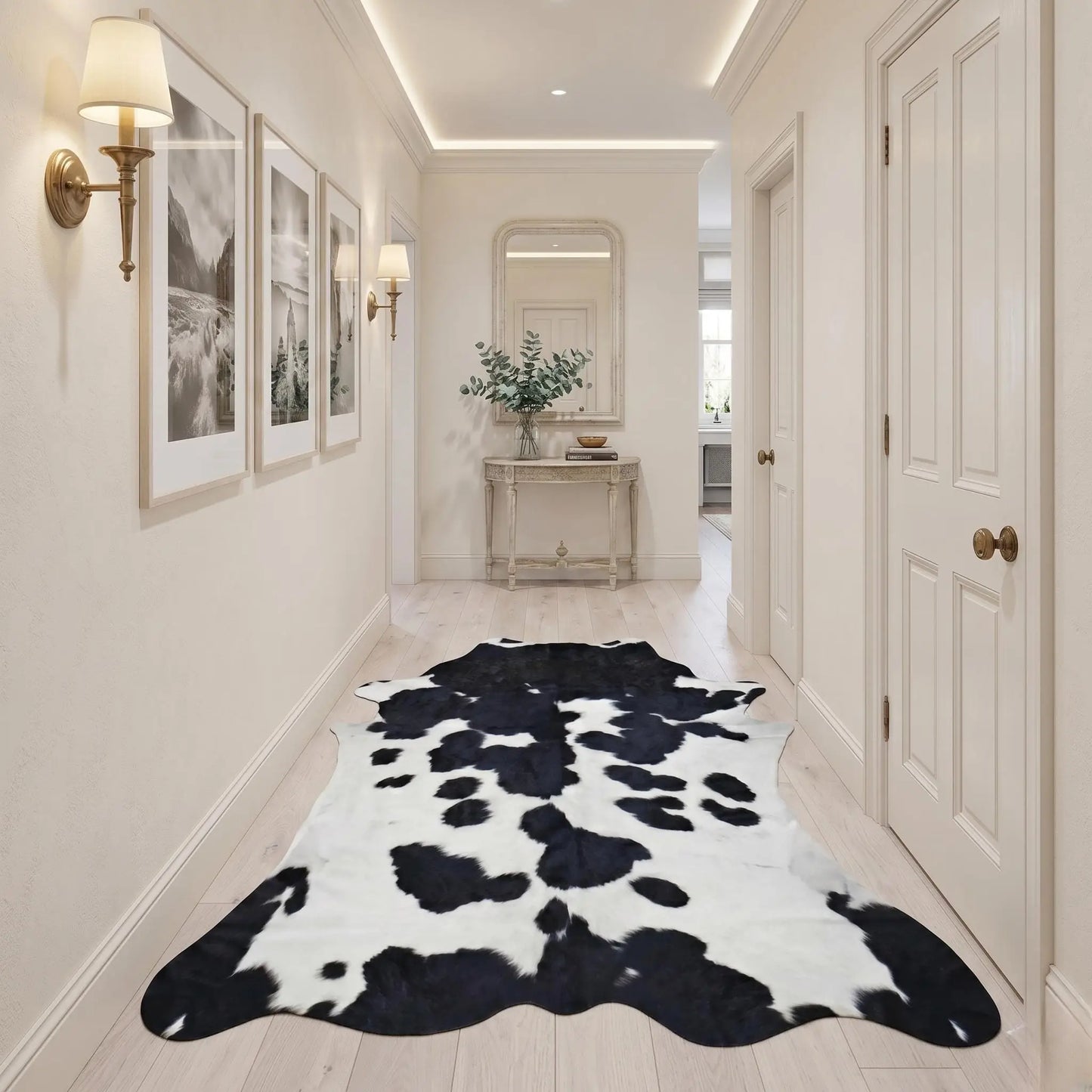 Genuine Natural Black & White Cowhide Rug – Unique Handmade Cow Skin Floor Rug Wall Hanging