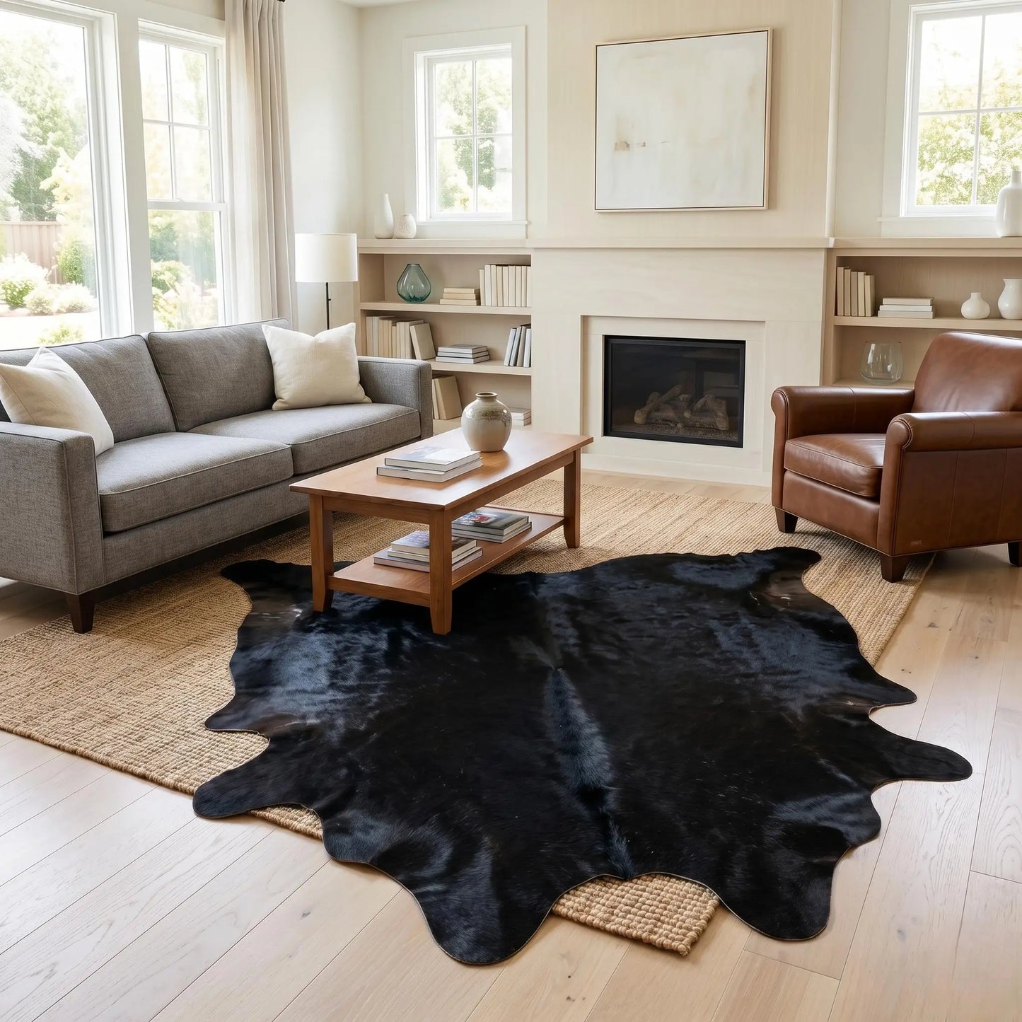 Genuine Black Cowhide Rug Hair-on Hide Western Home Decor Wall Hanging