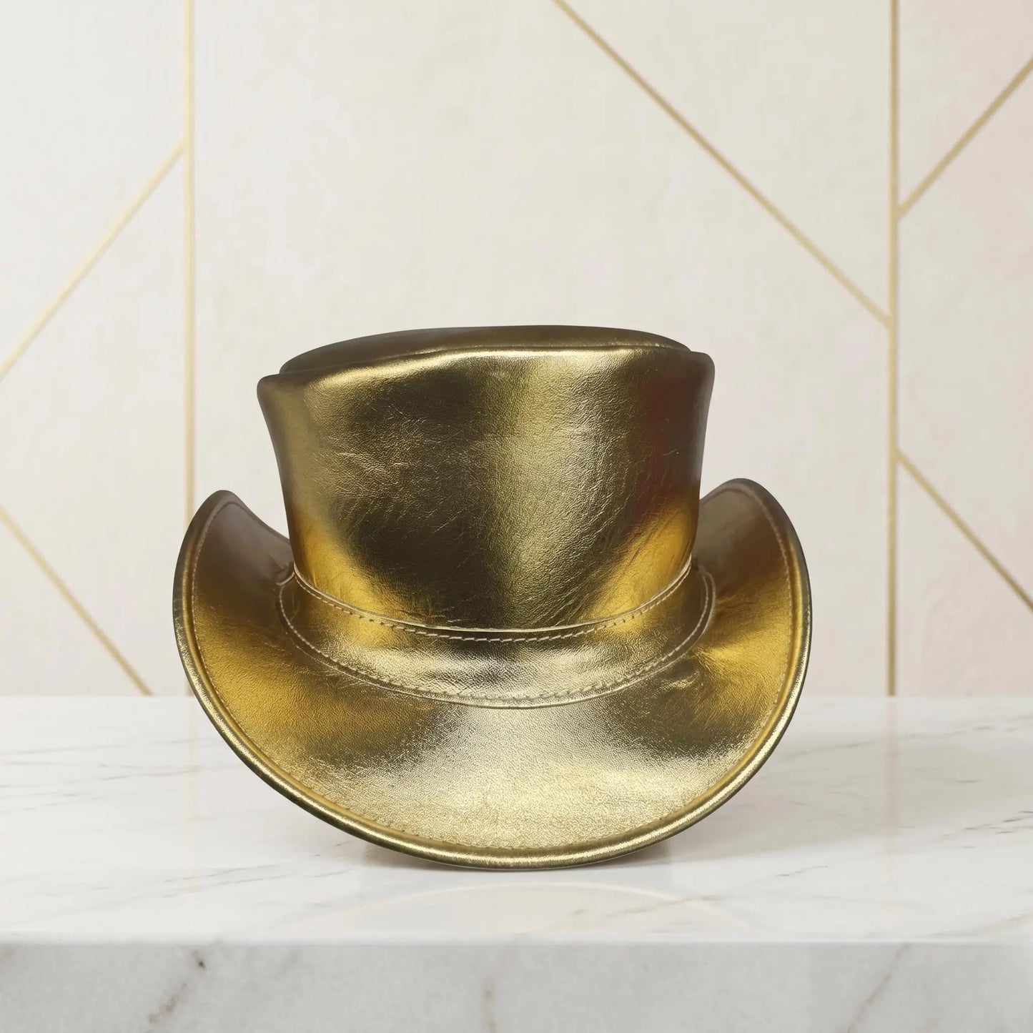 Handmade Gold Leather Steampunk Top Hat – Metallic Festival & Cosplay Headwear