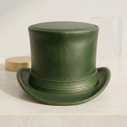 Emerald Green Leather Steampunk Top Hat – Victorian Cosplay & Festival Accessory