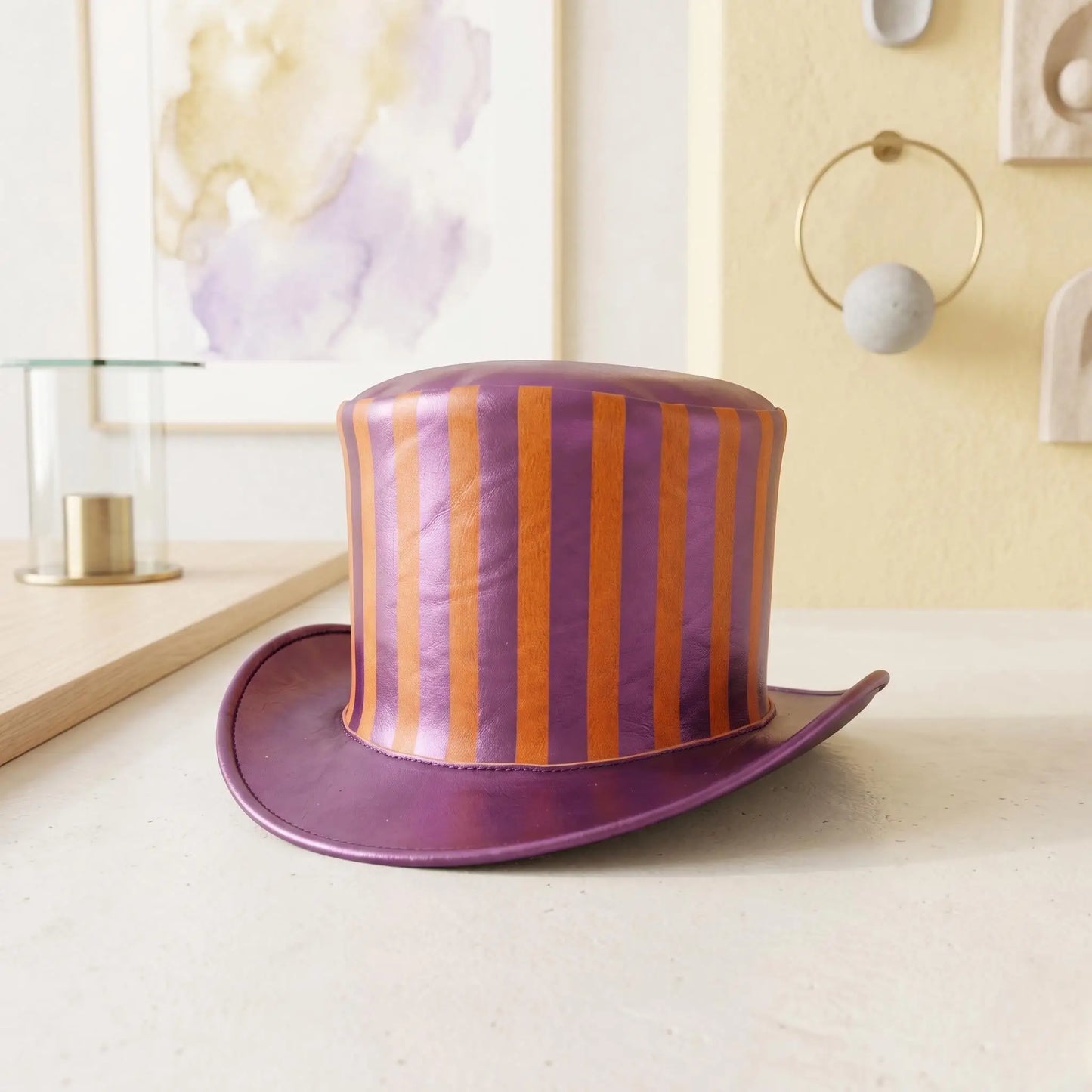 Bold Steampunk Top Hat | Purple & Orange Striped Circus Ringmaster Cosplay Headwear