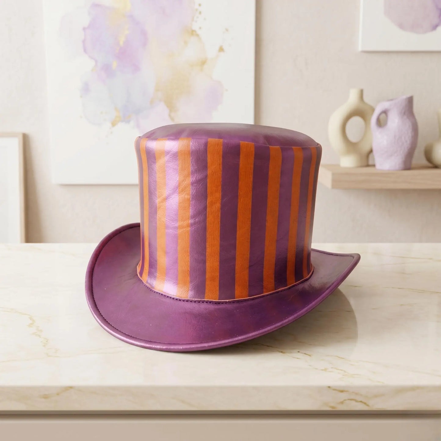 Bold Steampunk Top Hat | Purple & Orange Striped Circus Ringmaster Cosplay Headwear
