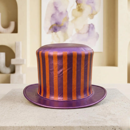 Bold Steampunk Top Hat | Purple & Orange Striped Circus Ringmaster Cosplay Headwear