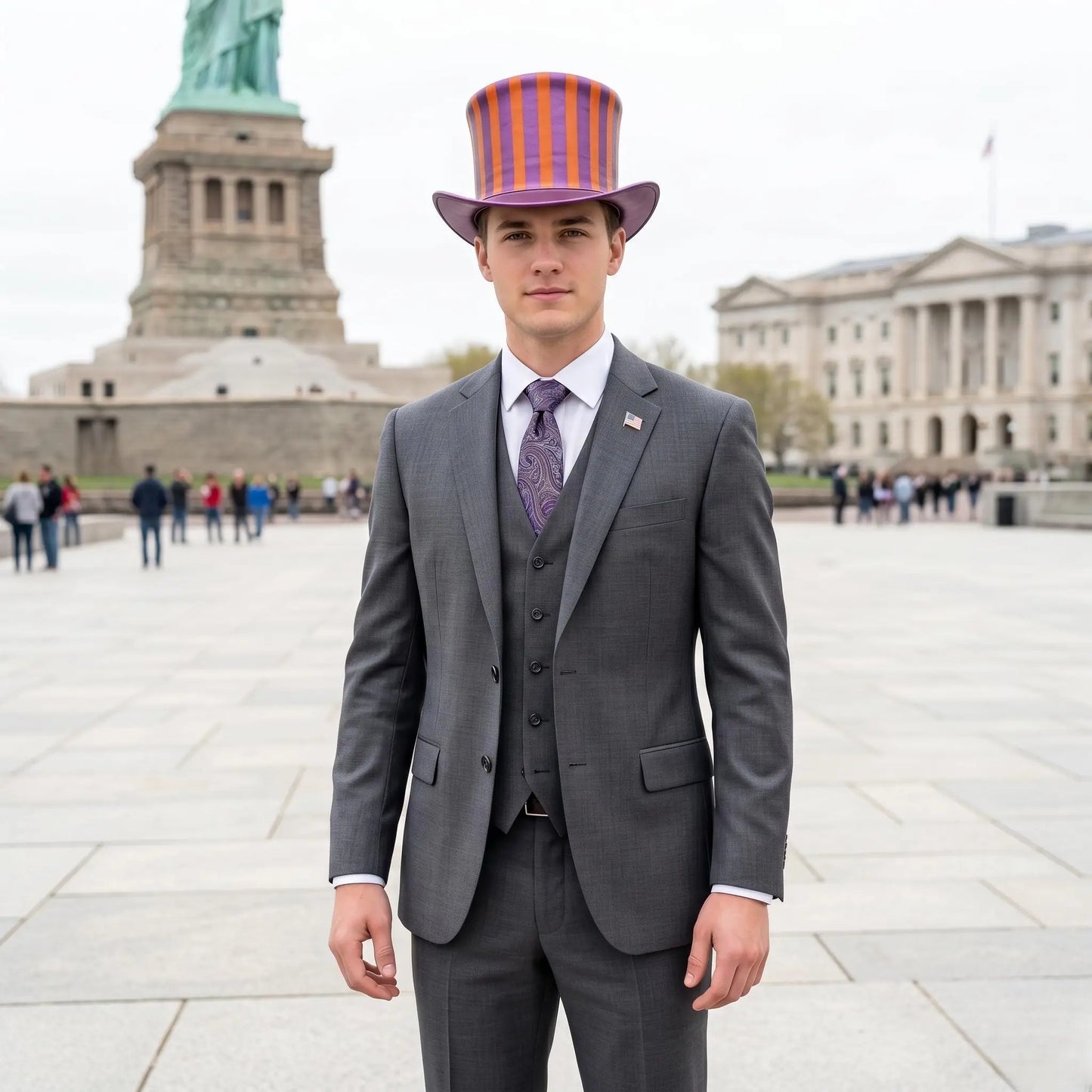 Bold Steampunk Top Hat | Purple & Orange Striped Circus Ringmaster Cosplay Headwear