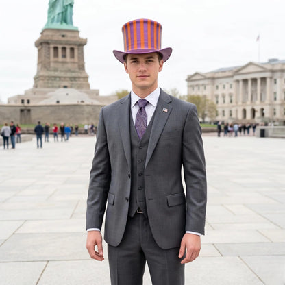 Bold Steampunk Top Hat | Purple & Orange Striped Circus Ringmaster Cosplay Headwear
