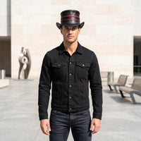 Steampunk Black Leather Top Hat with Crimson Bands | Victorian Cosplay Headwear