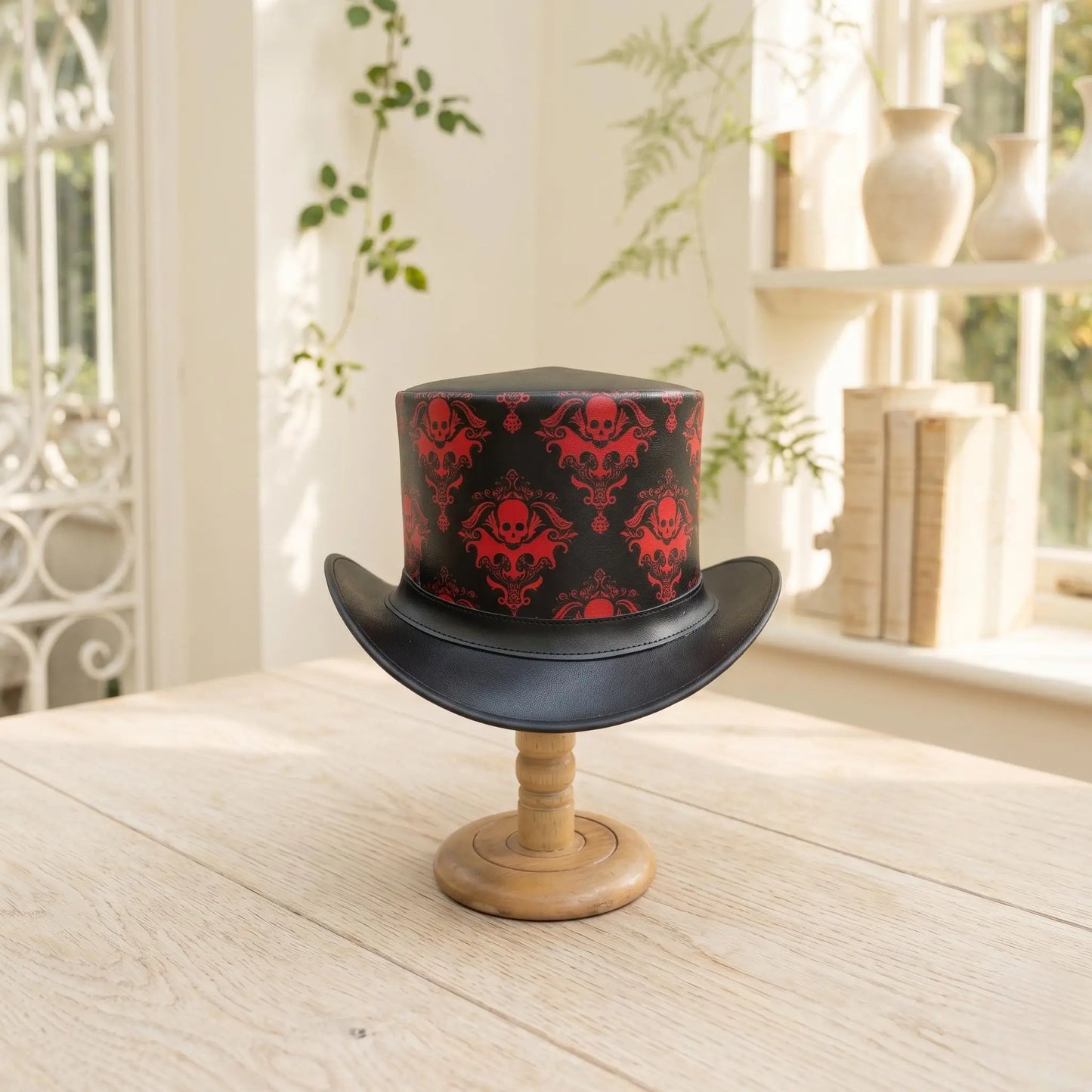 Red Leather Steampunk Top Hat | Gothic, Victorian & Festival Headwear