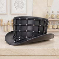 Handmade Black Leather Steampunk Top Hat | Gothic Victorian Cosplay