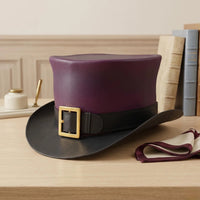 Vintage Burgundy Leather Top Hat – Steampunk & Regal Gothic Headwear