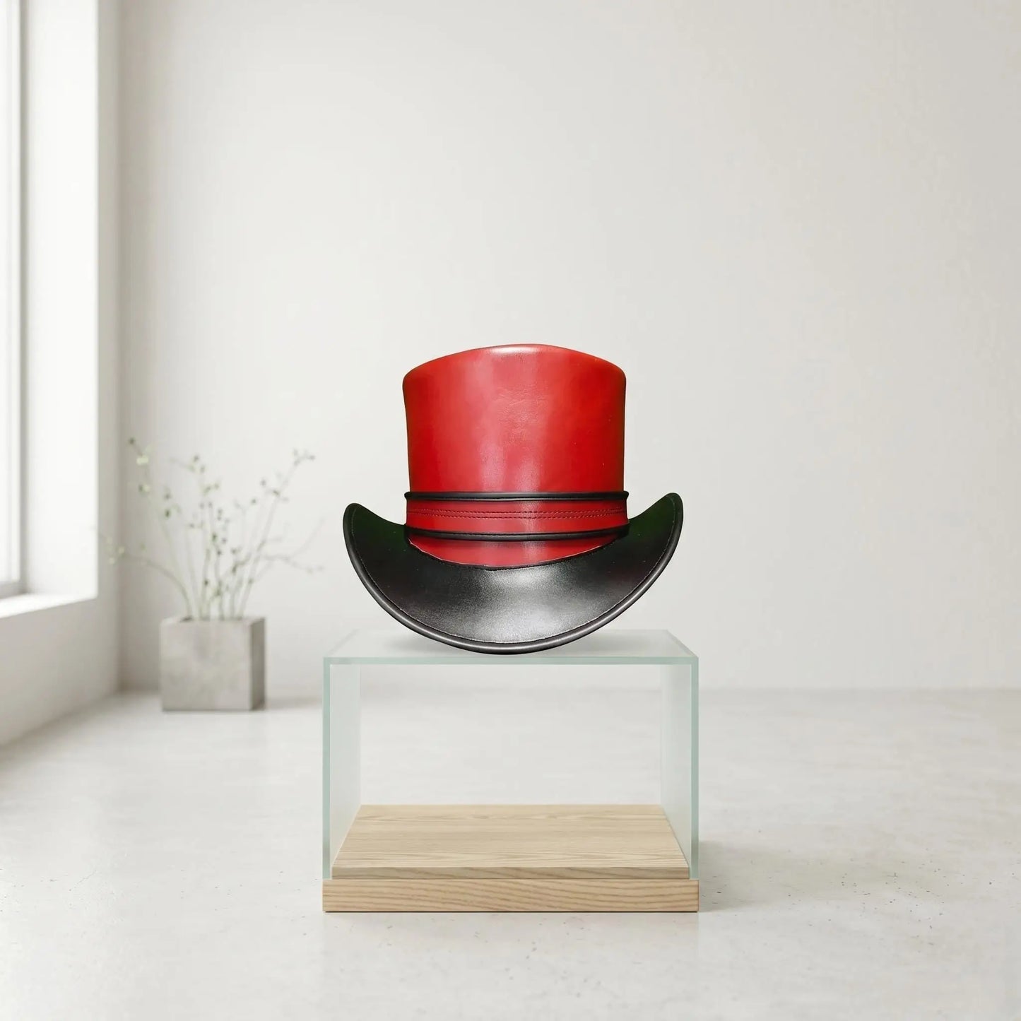 Handmade Red Leather Steampunk Top Hat – Victorian Gothic Cosplay & Festival Headwear