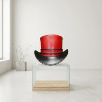 Handmade Red Leather Steampunk Top Hat – Victorian Gothic Cosplay & Festival Headwear