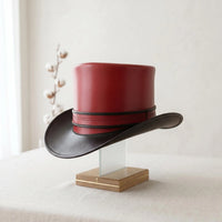 Handmade Red Leather Steampunk Top Hat – Victorian Gothic Cosplay & Festival Headwear
