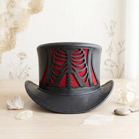 Gothic Skeleton Top Hat with Red Rib Cage Panel – Steampunk & Dark Fantasy Costume Accessory