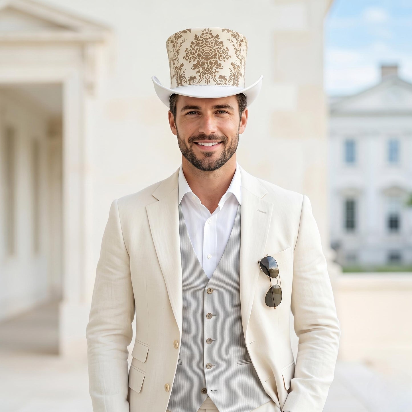 Steampunk Victorian Top Hat – White Damask Cosplay & Formal Event Headwear