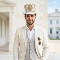 Steampunk Victorian Top Hat – White Damask Cosplay & Formal Event Headwear