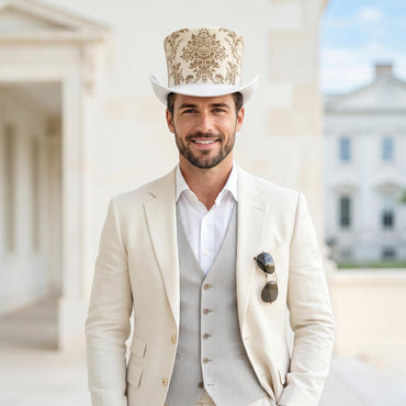 Steampunk Victorian Top Hat – White Damask Cosplay & Formal Event Headwear