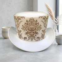 Steampunk Victorian Top Hat – White Damask Cosplay & Formal Event Headwear