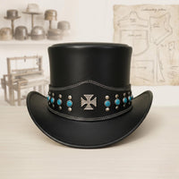 Handmade Black Leather Steampunk Top Hat | Gothic & Festival Fashion