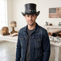Handmade Black Leather Steampunk Top Hat | Gothic & Festival Fashion