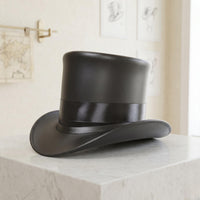 Handmade Black Leather Top Hat – Steampunk & Gothic Victorian Style