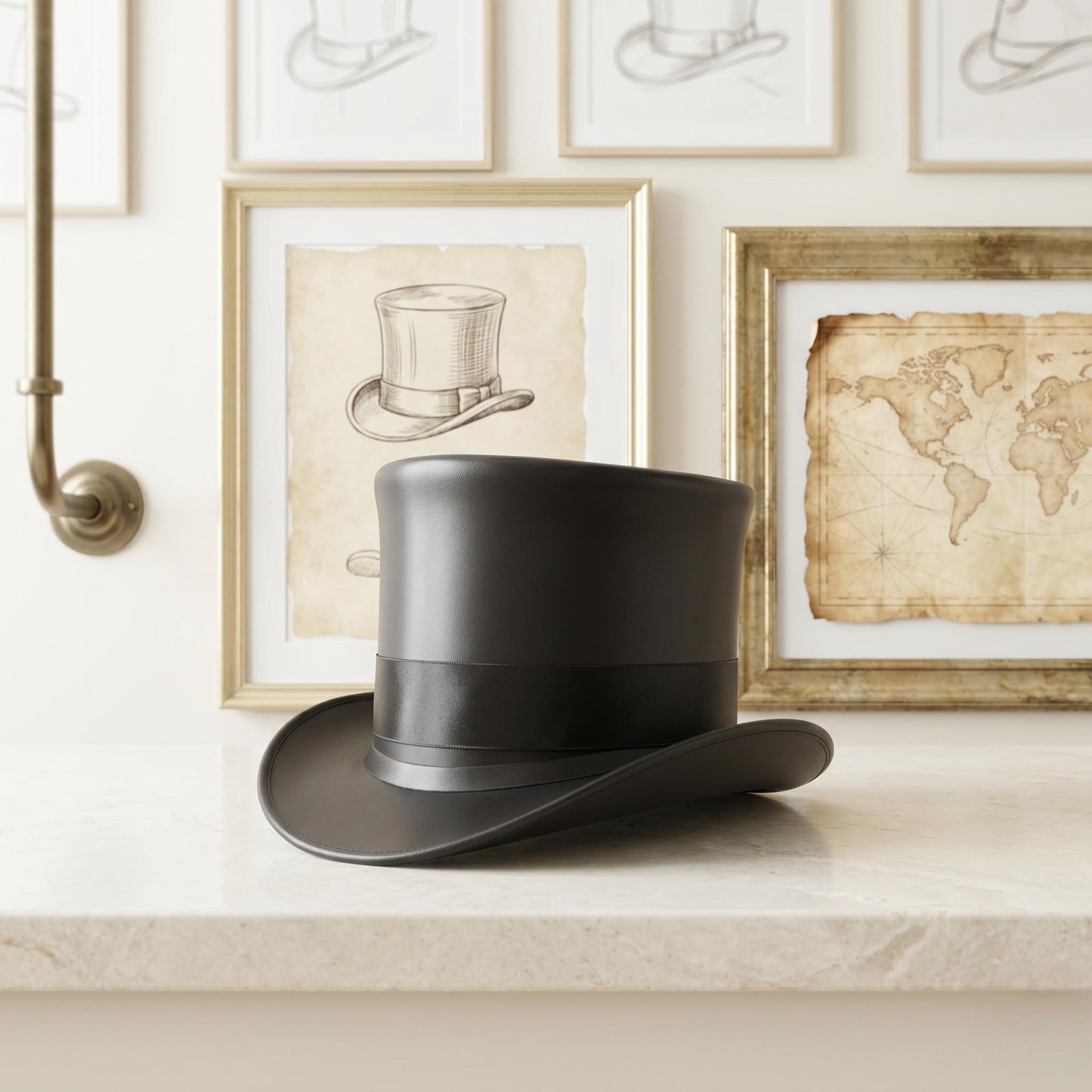 Handmade Black Leather Top Hat – Steampunk & Gothic Victorian Style