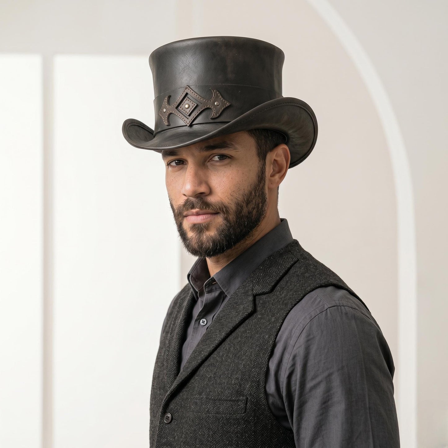 Handcrafted Leather Steampunk Top Hat | Victorian Gothic Cosplay Accessory