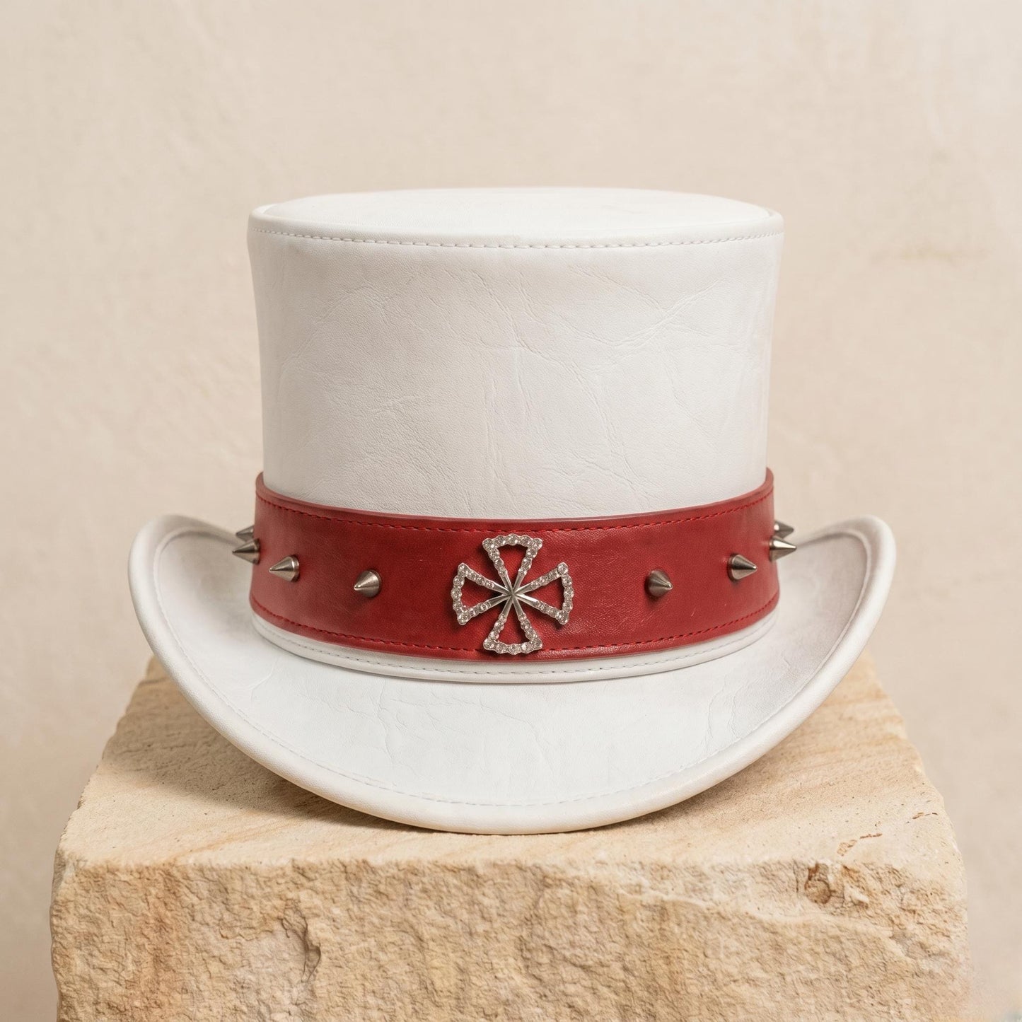 Handcrafted White Leather Steampunk Top Hat | Gothic & Cosplay Statement Headwear