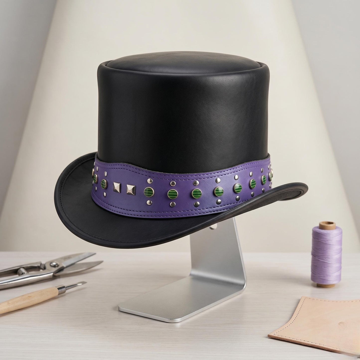 Step Into the Shadows Handcrafted Leather Steampunk Top Hat