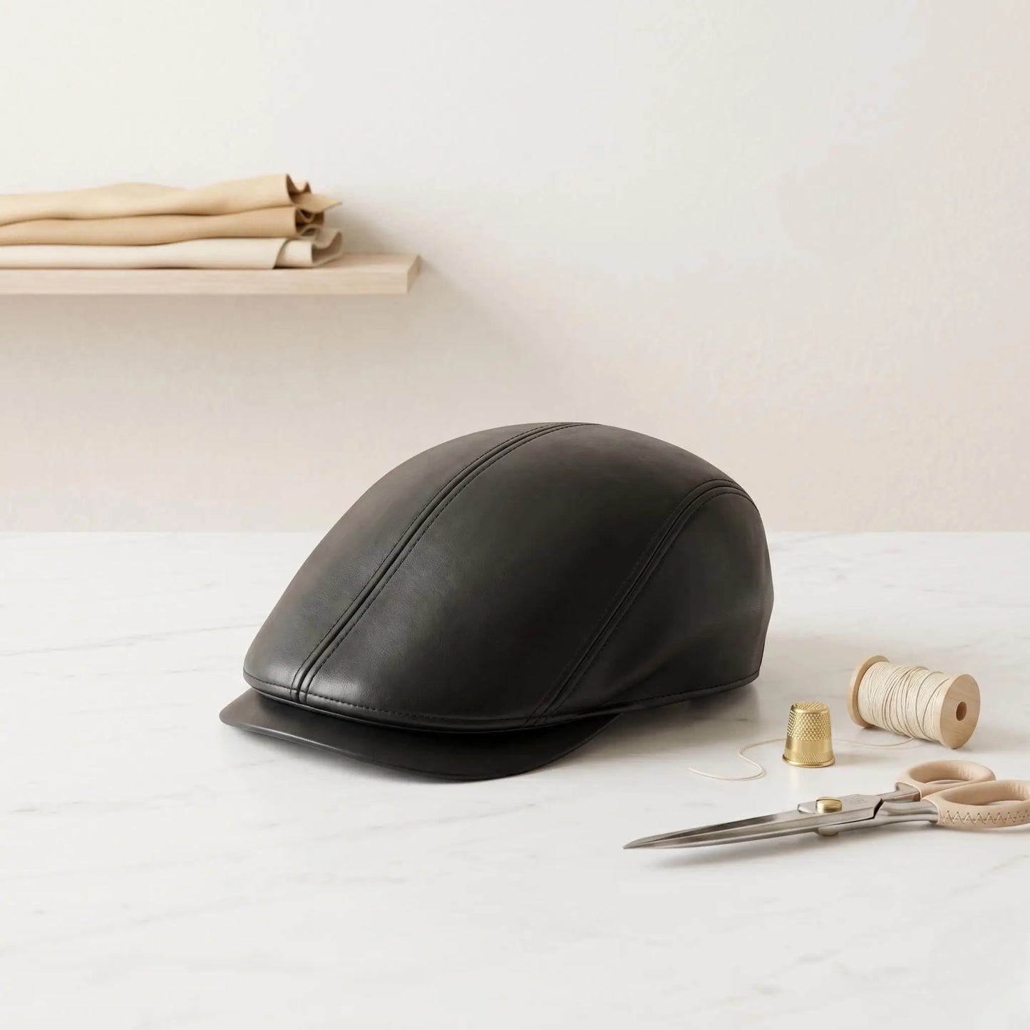 Men's Black Genuine Leather Flat Cap – Classic Ivy Vintage Driving Hat
