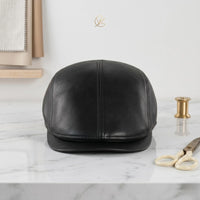 Men's Black Genuine Leather Flat Cap – Classic Ivy Vintage Driving Hat