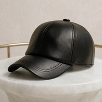Black Leather Baseball Cap – Minimalist Streetwear Dad Hat